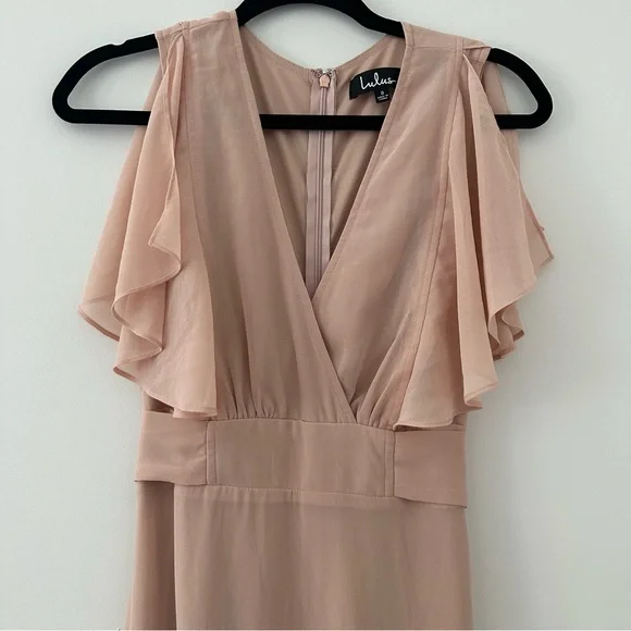Lulu’s Dearly Loved Blush Pink Flutter Sleeve Maxi Dress Bridesmaids - Picture 6 of 11